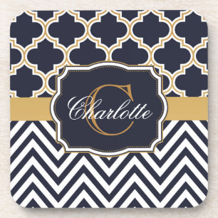 Posavasos Quatrefoil Chevron Monograma