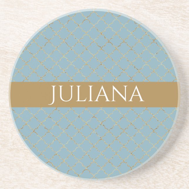 Posavasos Quatrefoil de oro azul glacial personalizado (Frente)