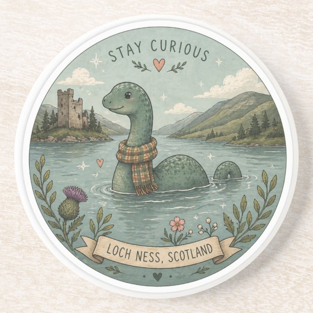 Posavasos Quédate Curioso Acogedor Críptido Nessie Monstruo  (Frente)