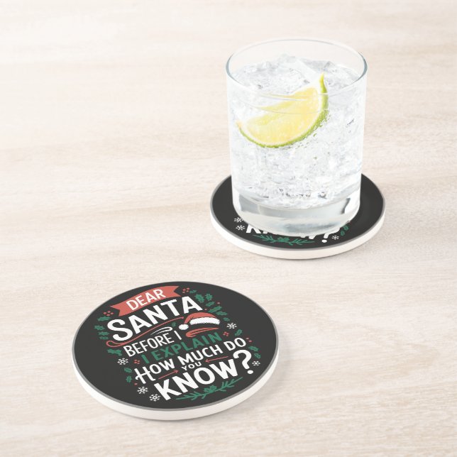 Posavasos Querido Santa Antes de que explique ¿Cuánto sabes? (Lado)