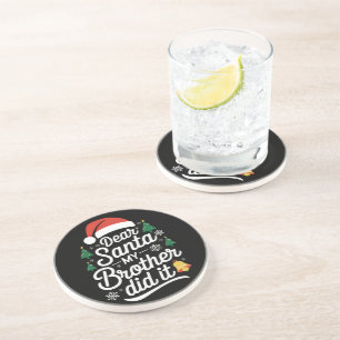 Posavasos Querido Santa Mi Hermano Lo Hizo Funny Navidad 