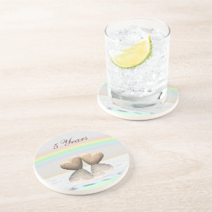 Posavasos Quinto aniversario Corazones de madera