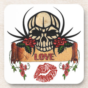 Posavasos RAB Rockabilly Cráneo Rosas Amor Lápiz Labial