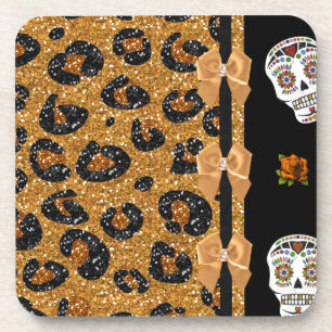 Posavasos RAB Rockabilly Oro Estampado de Leopardo Calaveras