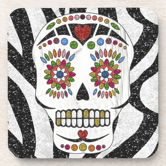 Posavasos RAB Rockabilly Sugar Skull en Estampado de Cebra (Frente)