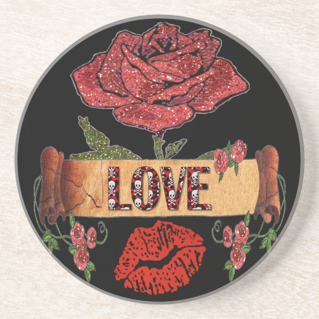 Posavasos RAB Rockabilly Valentine Rosas, Love & Lipstick (Frente)