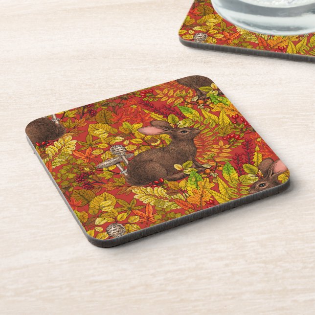 Posavasos Rabbit otoñal en rojo (Lado Izquierdo)