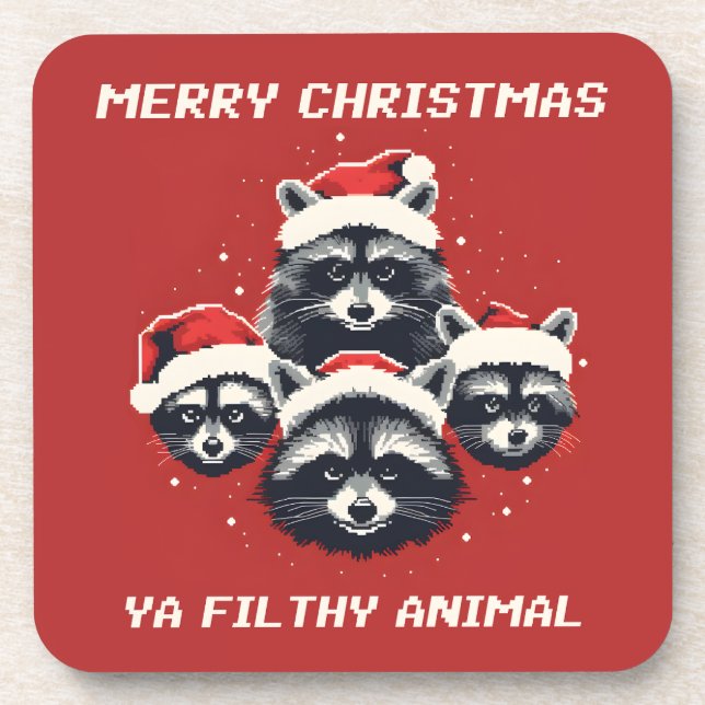 Posavasos Raccoons Feliz Navidad Ya sucio animal (Frente)