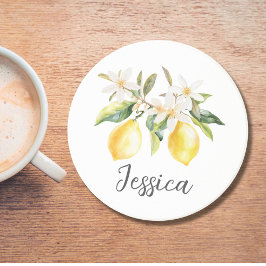 Posavasos Rama de árbol de flores blancas de limón monograma