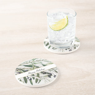 Posavasos Rama de Olive de Vintage Felices Fiestas