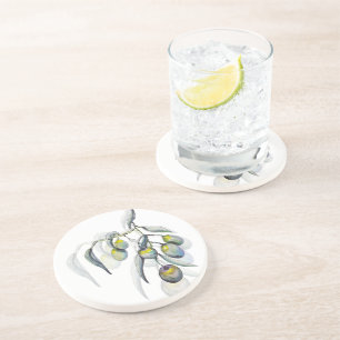 Posavasos Rama de olivo mágica acuarela pintada a mano