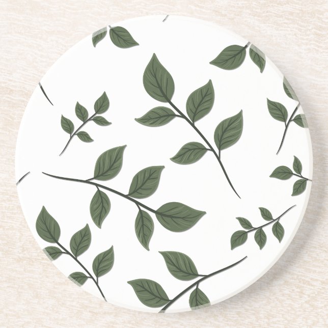 Posavasos Ramas de follaje con hojas verdes sobre blanco (Frente)