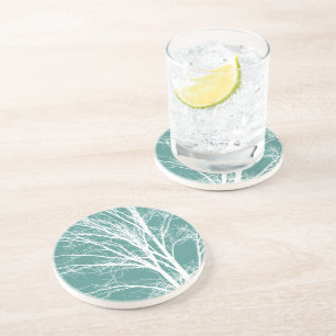 Posavasos Ramas verdes Verde azuladas de árboles desnudos bl