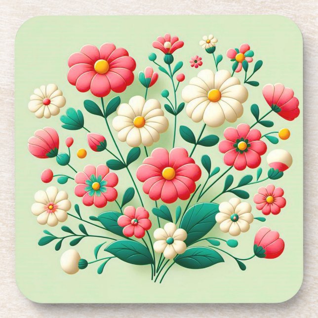 Posavasos Ramillete vibrante de flores 3D (Frente)