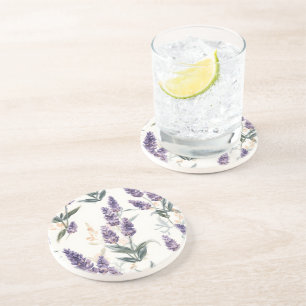 Posavasos Ramilletes de lavanda Botánico acuarela púrpura fl