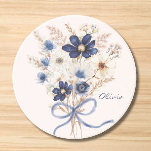Posavasos Ramo de flores azul marino acuarela personalizado