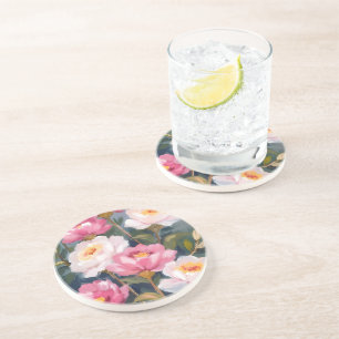 Posavasos Ramo de flores de peonías rosadas acuarela
