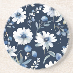Posavasos Ramo de Flores Elegante Acuarela Azul