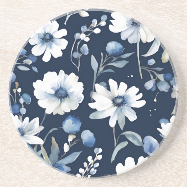 Posavasos Ramo de flores elegante acuarela azul (Frente)