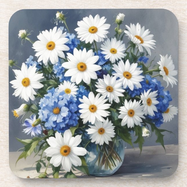 Posavasos Ramo de Flores Elegantes Daisies Acuarela (Frente)