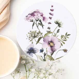 Posavasos Ramo de flores silvestres moradas Acuarela Floral