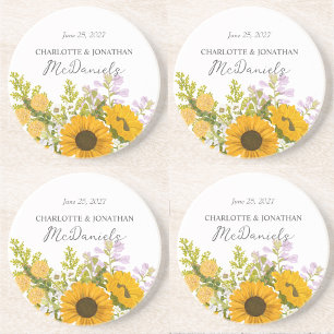 Posavasos Ramo de Girasoles Modernos Amarillos para Boda