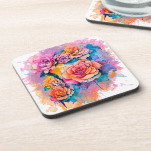 Posavasos Ramo de rosas con manchas de pintura acuarela mode