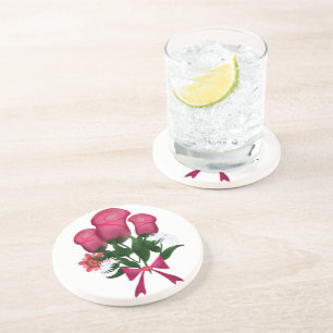 Posavasos Ramo de rosas rosadas con cinta floral