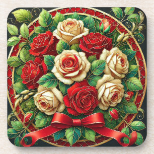 Posavasos Ramo elegante de rosas rojas y blancas