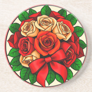 Posavasos Ramo elegante de rosas rojas y blancas