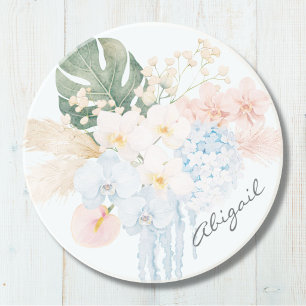 Posavasos Ramo Floral de Flores Tropicales de Acuarela con M
