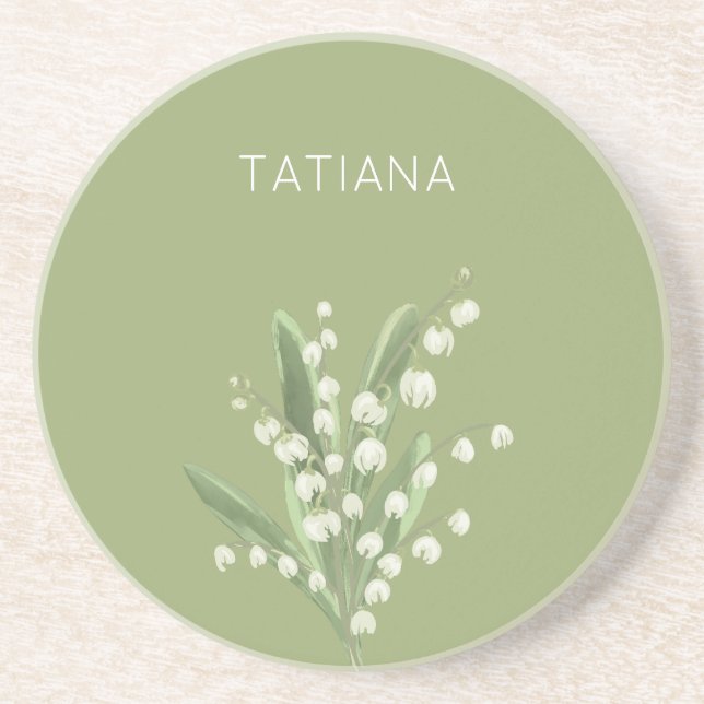 Posavasos Ramo floral de lirio de mayo con nombre personaliz (Frente)