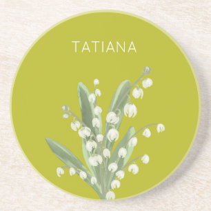 Posavasos Ramo floral de lirio de mayo del valle con nombre