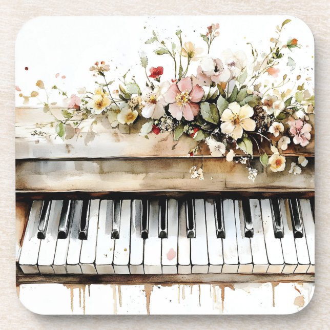 Posavasos Ramo Floral de Teclas de Piano (Frente)