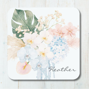 Posavasos Ramo Floral Tropical de Acuarela con Monograma Flo