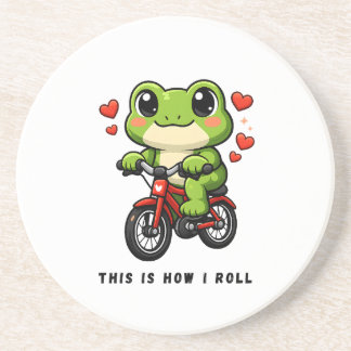 Posavasos Rana Ciclista Adorable | Arte de Rana Kawaii en Bi
