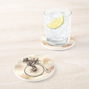 Posavasos Rana de Steampunk montando una bicicleta de peniqu