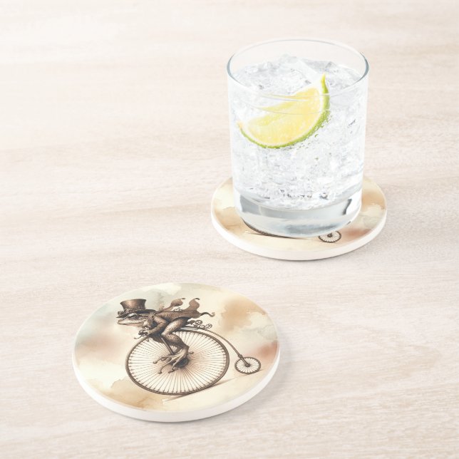 Posavasos Rana de Steampunk montando una bicicleta de peniqu (Lado)
