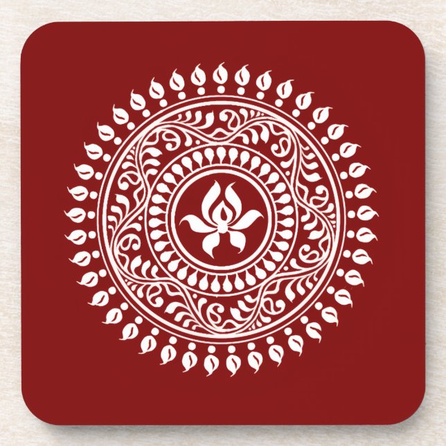 Posavasos Rangoli Festivo Rojo y Blanco (Frente)