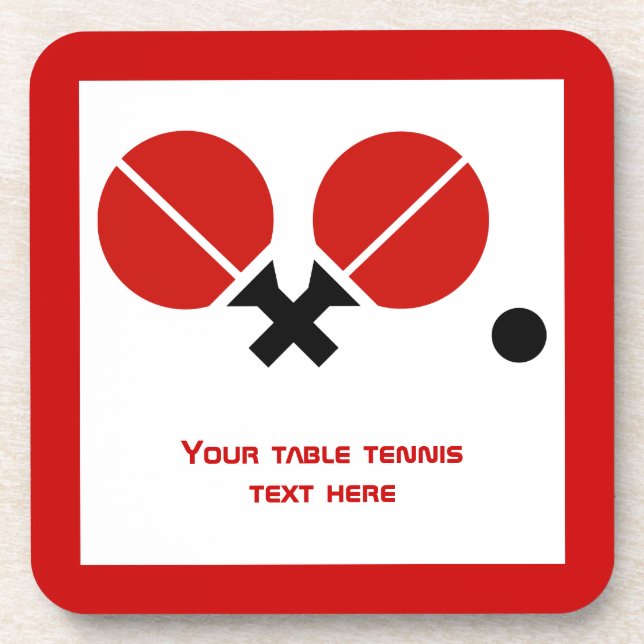 Posavasos Raquetas de ping pong de ping pong y pelota negra, (Frente)