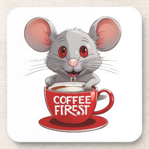 Posavasos Ratón Adorable con Cafeína en Taza Roja