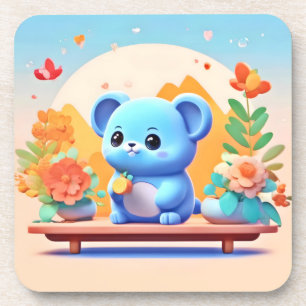 Posavasos Ratón azul lindo con flores