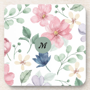 Posavasos Ratón monogramado de color de agua romántica con f