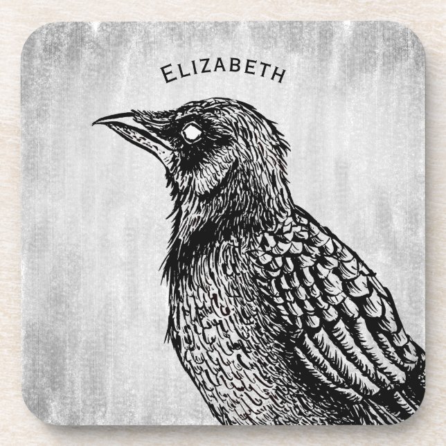 Posavasos Raven Tinta negra gótica blanca de horror no entra (Frente)