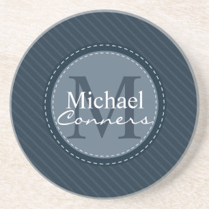 Posavasos Rayas azules elegantes w/Monogram