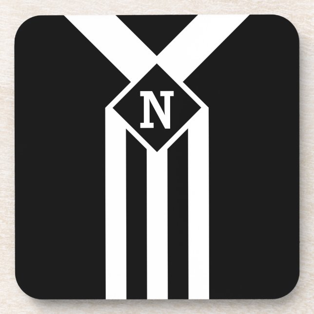 Posavasos Rayas blancas y chevrras en negro con monograma (Frente)