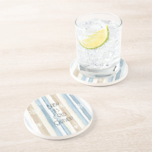 Posavasos Rayas Copos de Nieve Navidad Azul Beige Crema