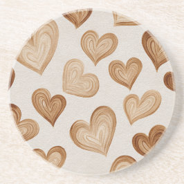 Posavasos Rayas Corazones Crema Marrón
