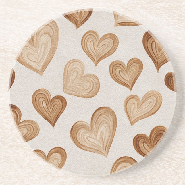 Posavasos Rayas Corazones Crema Marrón (Frente)