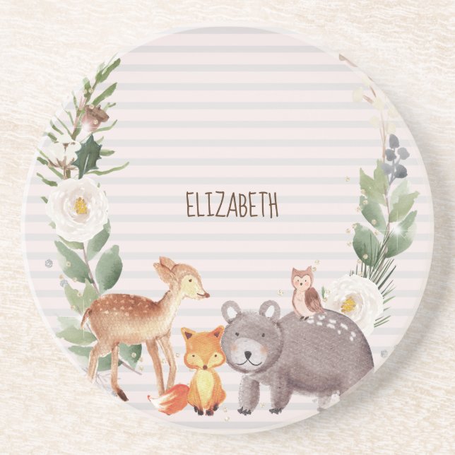 Posavasos Rayas de Animales del Bosque (Frente)
